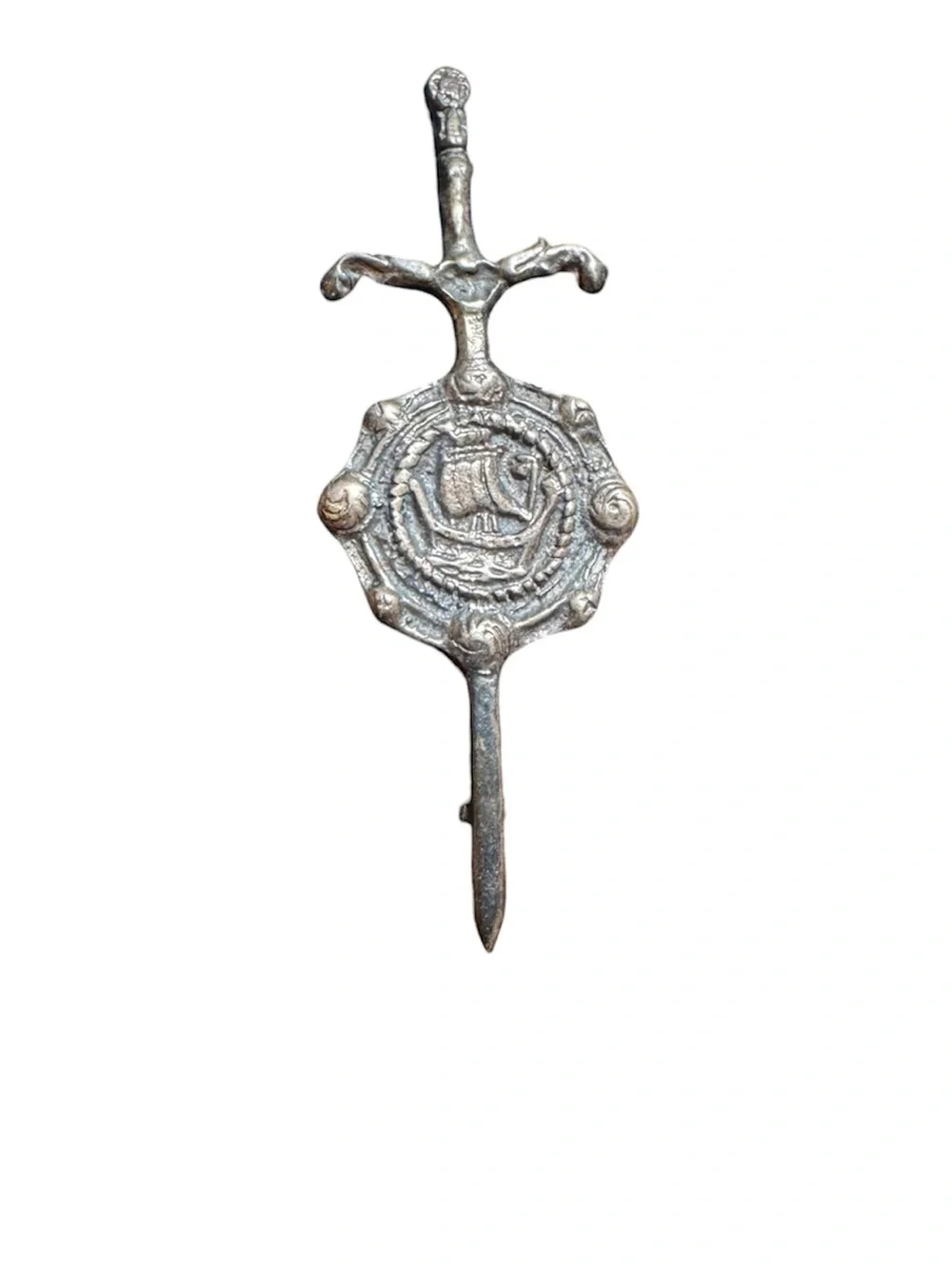 Vintage Decorative Sword Pendant in Aged Silver Tone